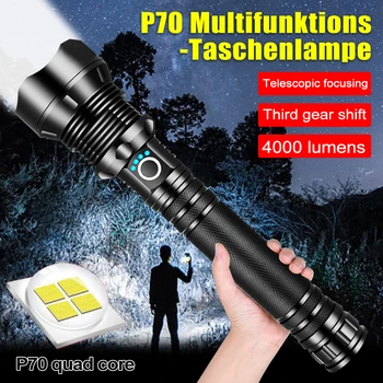 Тактический Мощный Фонарик P70 30 Вт Кемпинговая ручная лампа USB Перезаряжаемый фонарь Zoom Long Shot Torch 2 * 26650 Аккумуляторная Вспышка