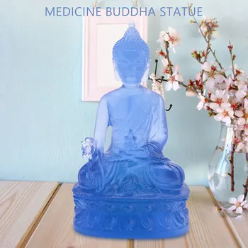 Статуя Будды Тибетской Медицины, Полупрозрачная Скульптура Будды Из Смолы, Декор Для Медитации, Духовный Декор, Предмет Коллекционирования -Синий