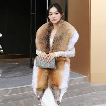 Шарф из натурального меха, атмосфера корейского стиля, действительно шаль из лисьего меха, накидка, пальто, Зимняя женская плотная верхняя одежда, плащ, защищающий от холода, благородный