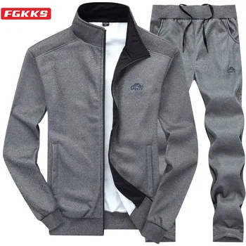 FGKKS, осенние мужские повседневные комплекты с вышивкой, мужская куртка + брюки, однотонный костюм, Спортивная одежда, Модный спортивный костюм, Комплект мужской брендовой одежды