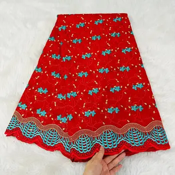 Красный цвет Швейцарская кружевная ткань с вышивкой Австрия 100% Хлопок 2023 Дубай Африканская кружевная ткань 5 ярдов Швейцарского вуалевого кружева для платьев