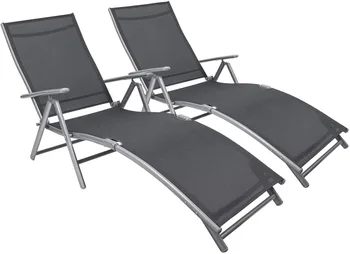 Набор шезлонгов для патио из 2 Пляжных Регулируемых шезлонгов, Откидные кресла у открытого бассейна, серый