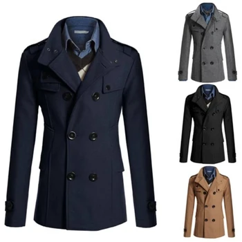 Мужская куртка, высококачественное шерстяное пальто, мужское двубортное пальто, зимнее пальто, теплая ветровка