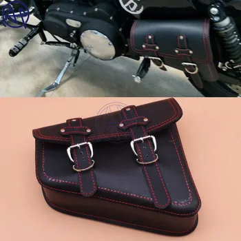 Для Harley Sportster XL 883, 1 шт., черная седельная сумка из искусственной кожи, мотоциклетный багаж, Боковая седельная сумка, Мотоциклетные корзины, Красная линия